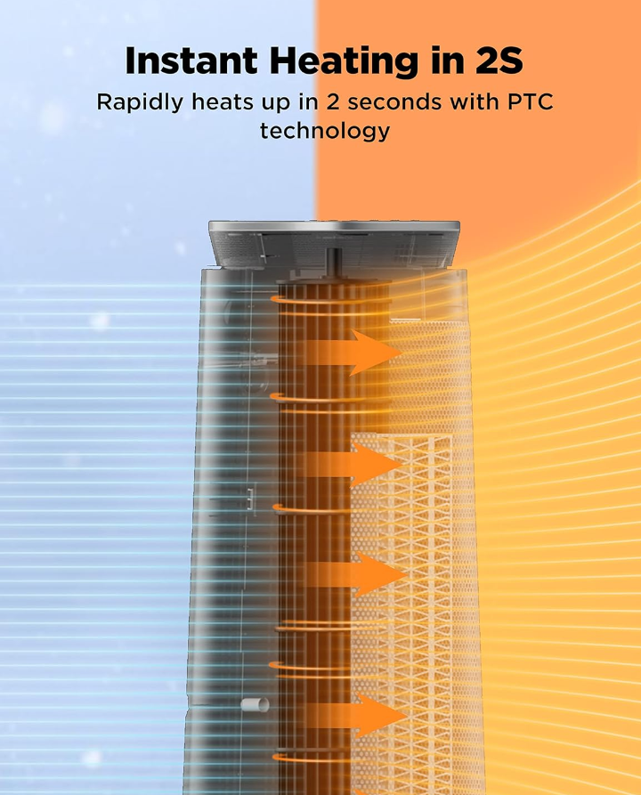 Calefactor eléctrico cerámico de torre oscilante portátil programable 