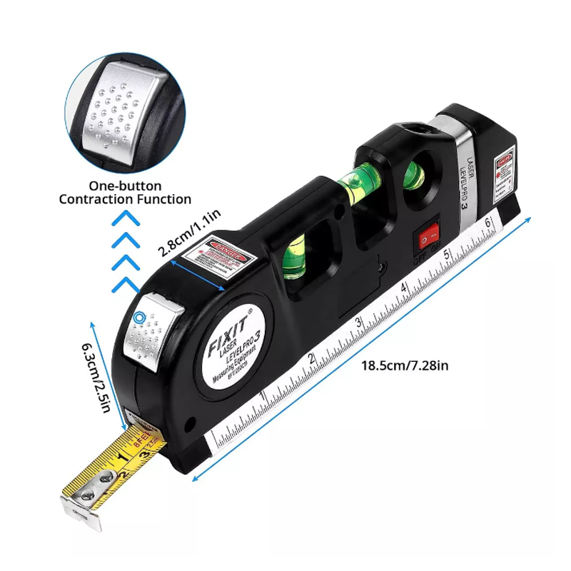 Nivel Laser 3 Burbujas Cinta Métrica Regla Cruz Horizontal Vertical