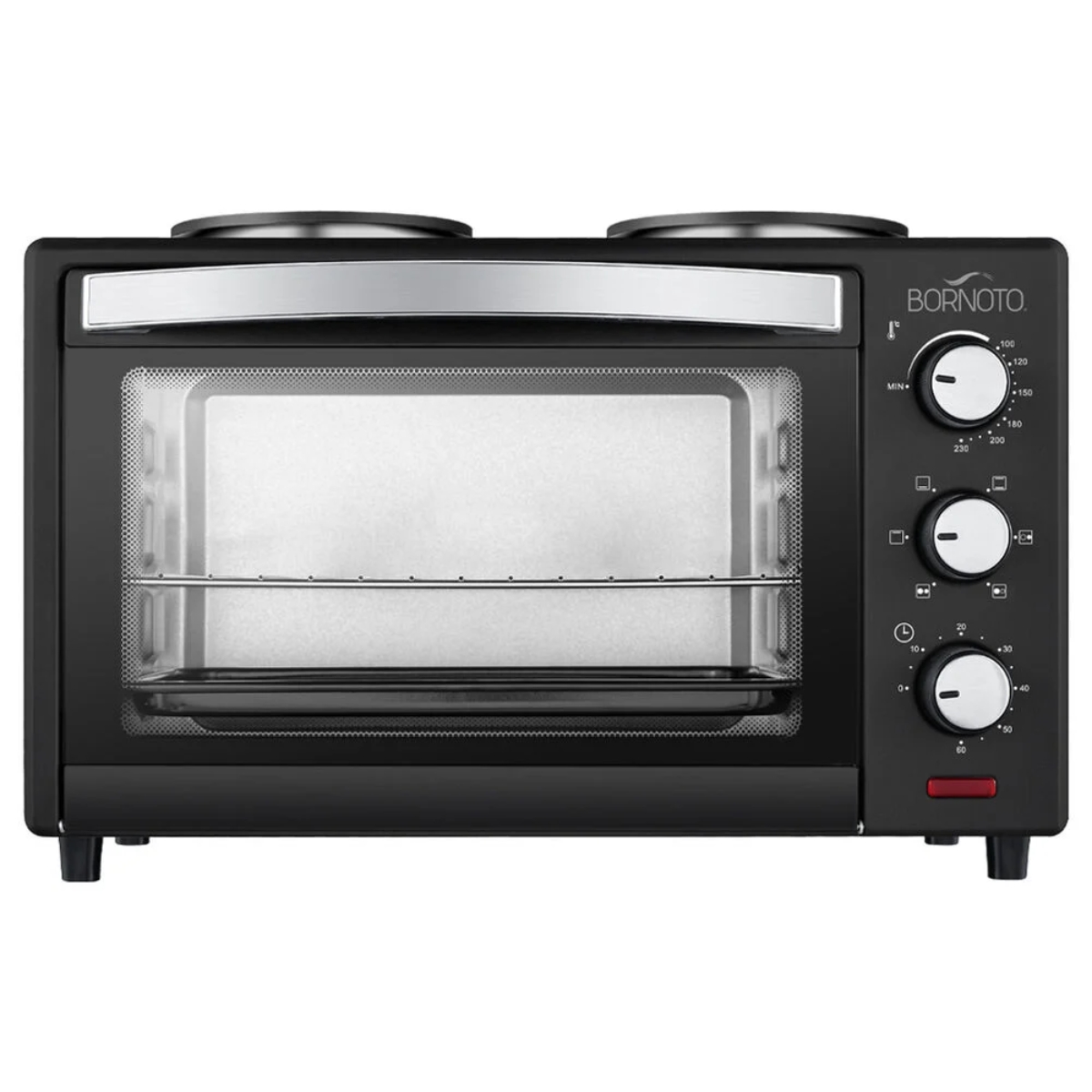 Horno Eléctrico Tostador Bornoto + Parrilla de Inducción 110V Timer Ajuste de Temperatura