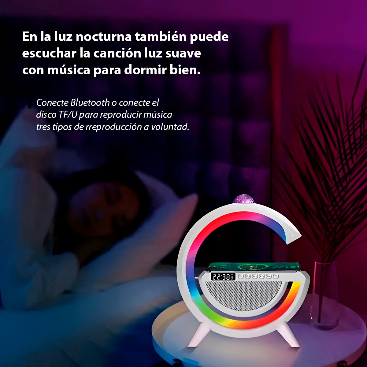 Lámpara con Proyector de Luz LED Bocina Bluetooth Cargador 