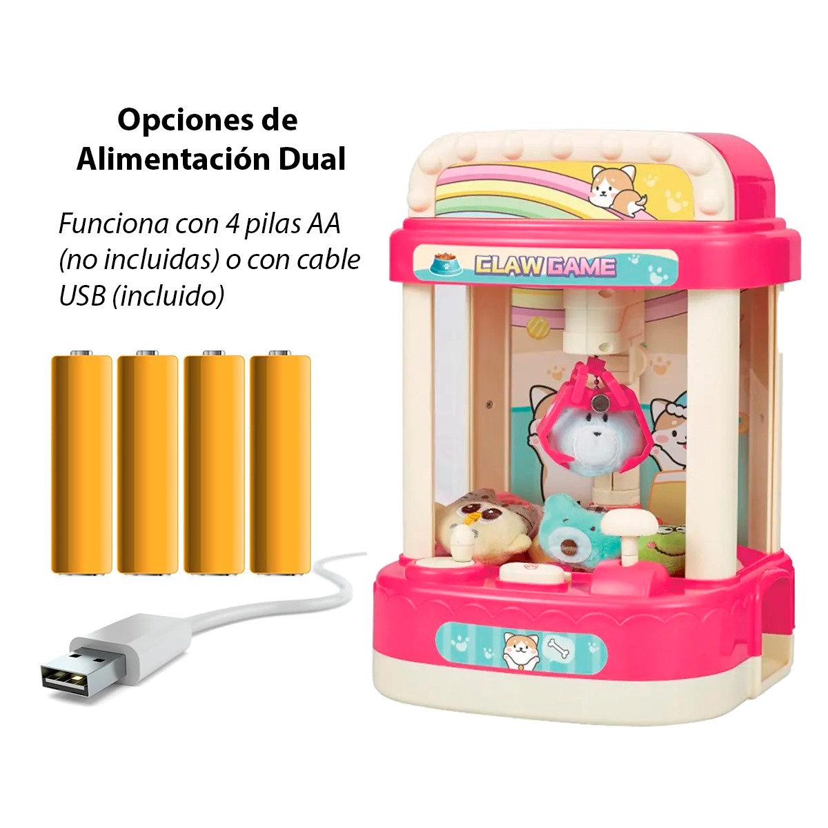 Maquinita de Garra Atrapa Peluches con Efectos de Luz y Sonido (Rosa)