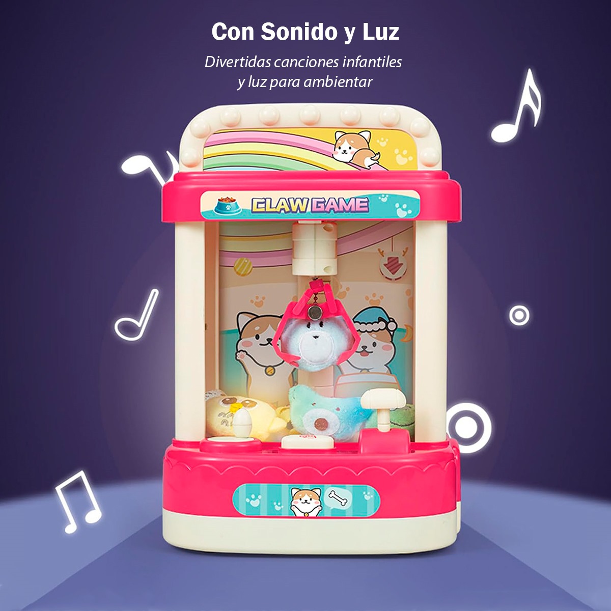 Maquinita de Garra Atrapa Peluches con Efectos de Luz y Sonido (Rosa)