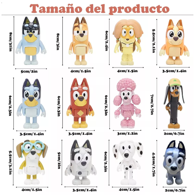 12 Piezas De Bluey Family & Friends