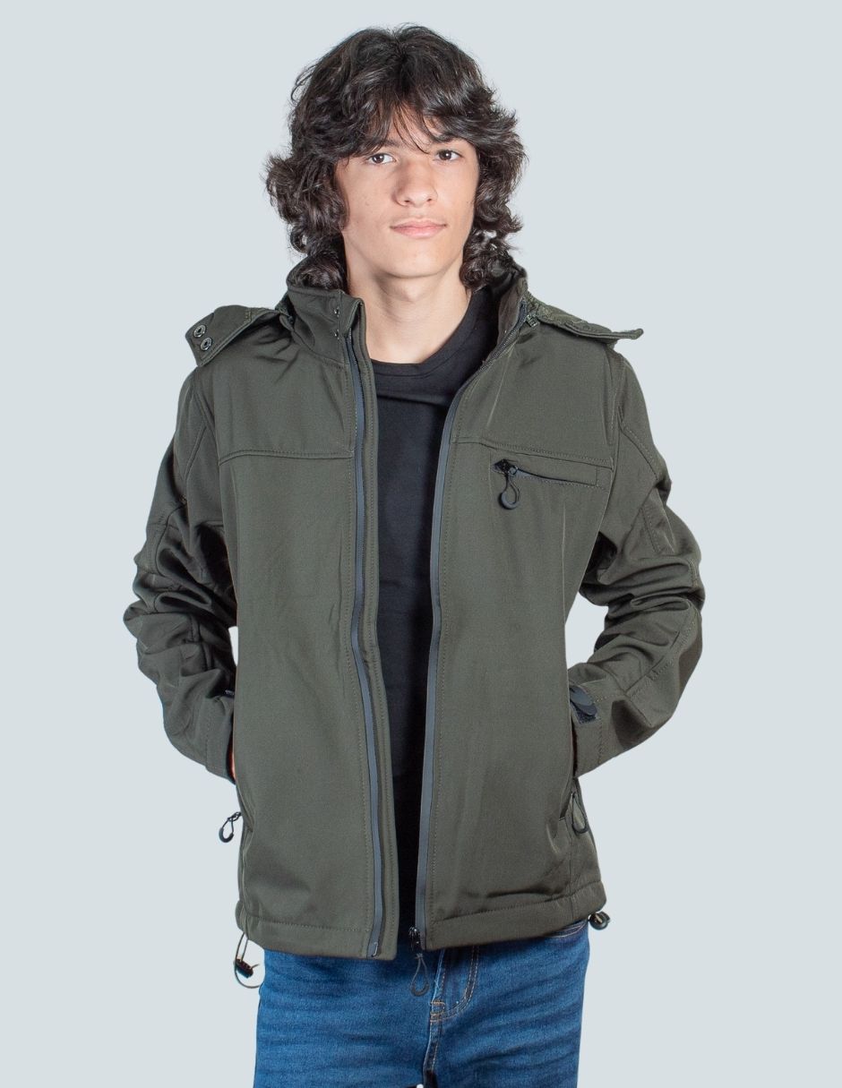 Chamarra casual tipo neopreno con capucha desmontable