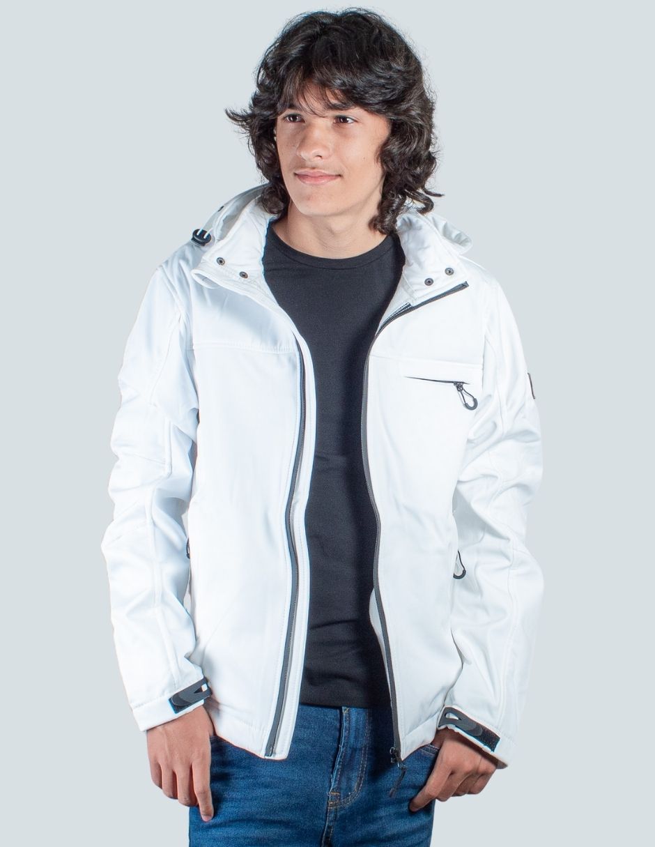 Chamarra casual tipo neopreno con capucha desmontable