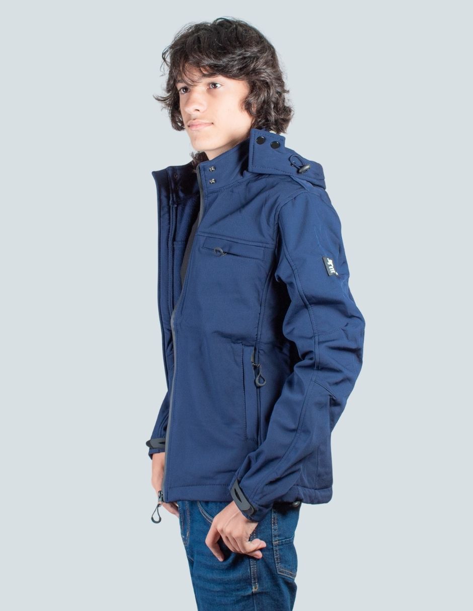 Chamarra casual tipo neopreno con capucha desmontable
