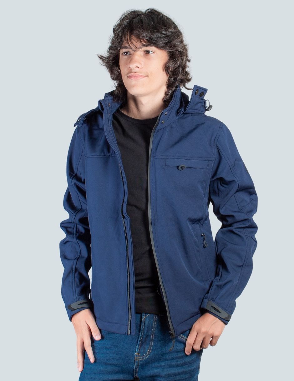 Chamarra casual tipo neopreno con capucha desmontable