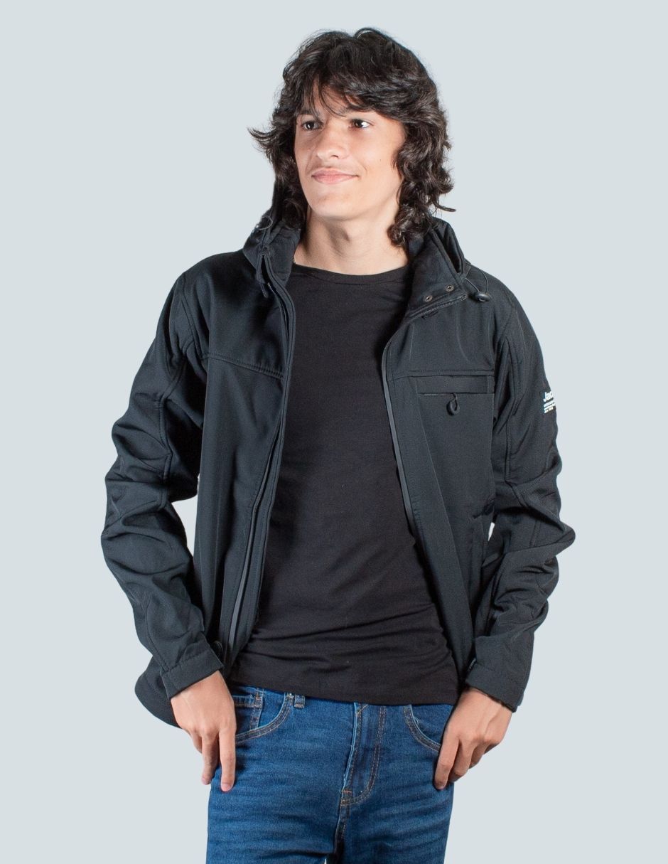 Chamarra casual tipo neopreno con capucha desmontable