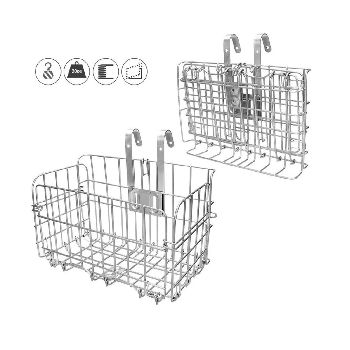 Canasta Plegable De Acero Reforzado Para Bicicleta Plata