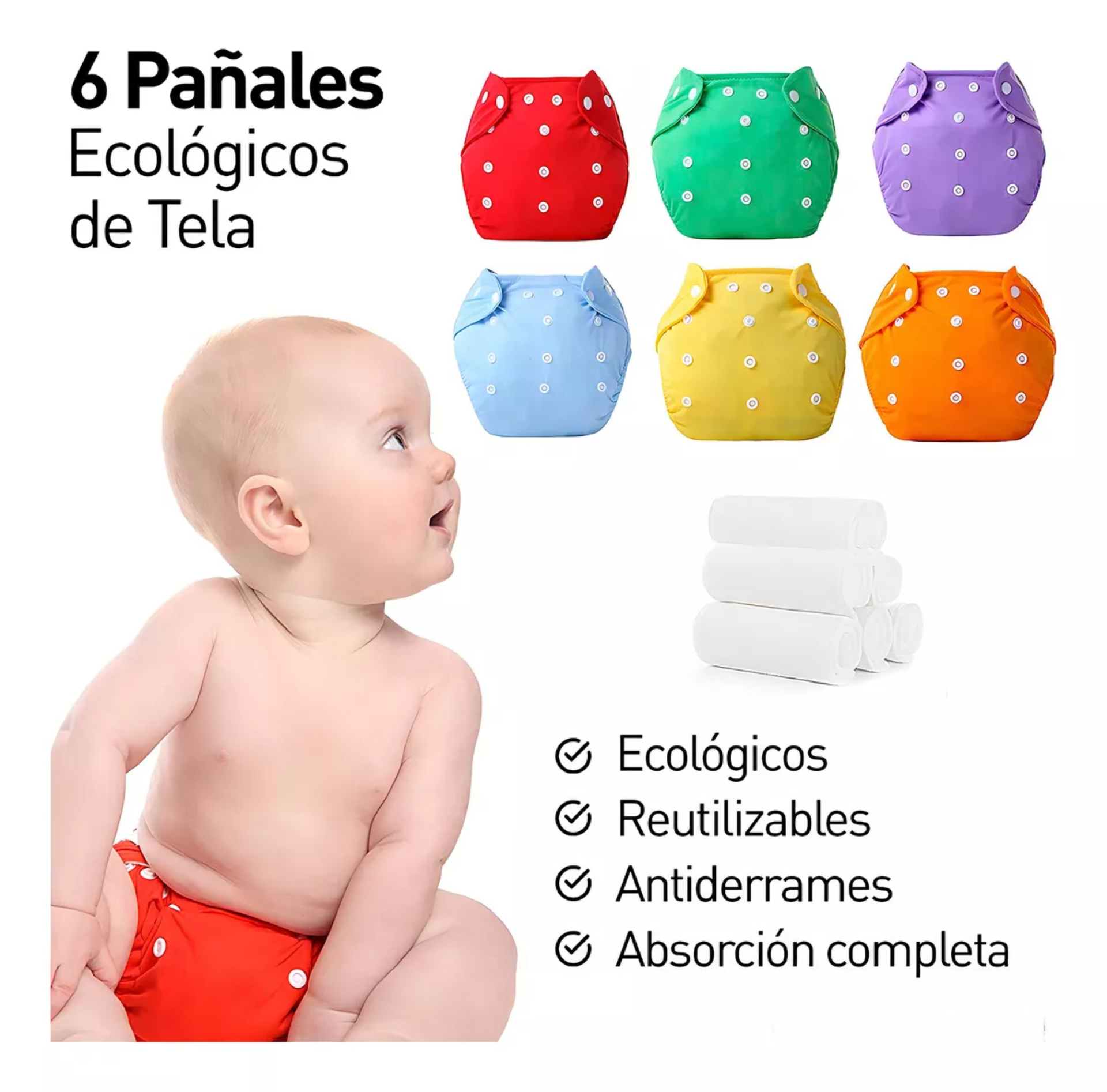 Pañales Pañales Ecológicos unisex Ajustable en pack de 6 x 6 unidades