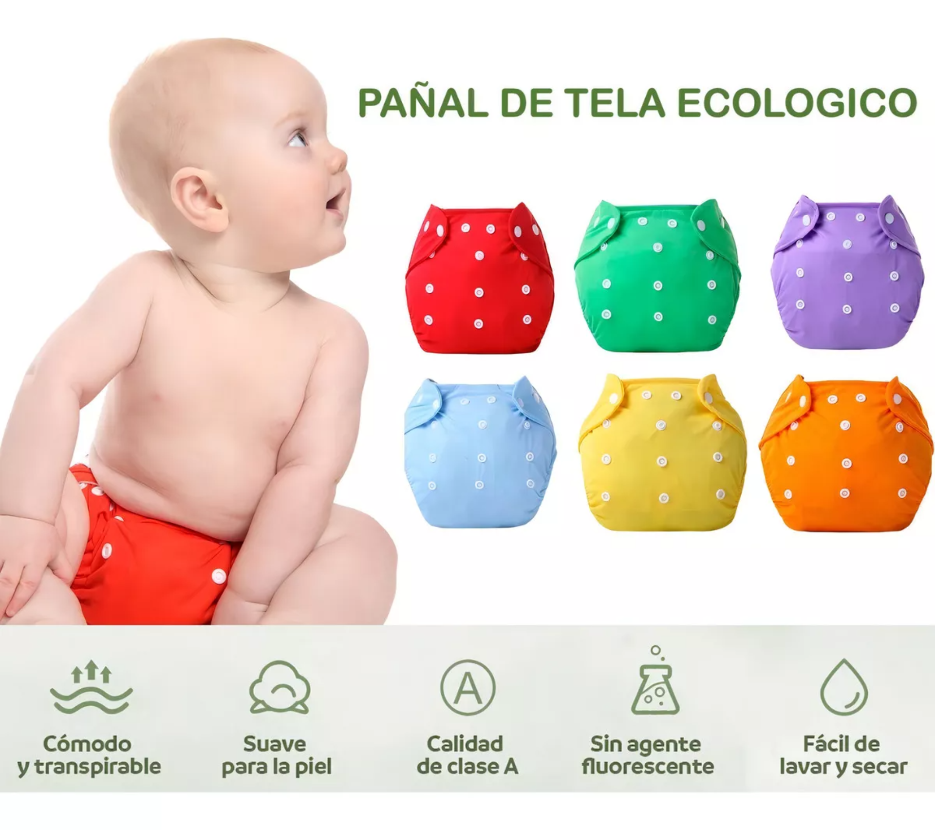 Pañales Pañales Ecológicos unisex Ajustable en pack de 6 x 6 unidades