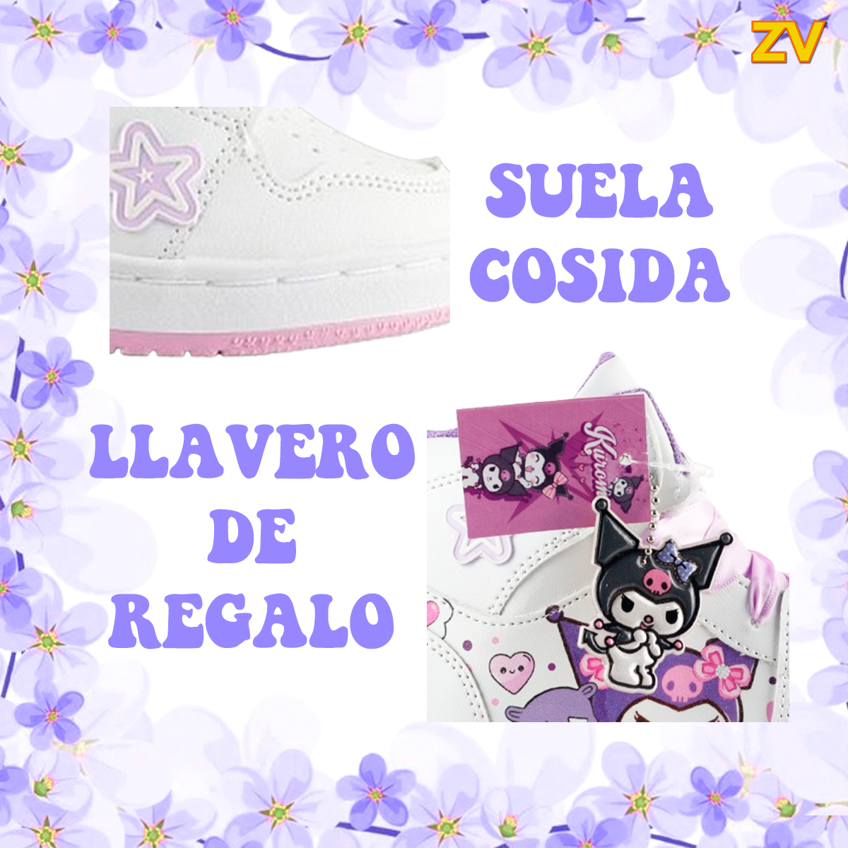 Tenis Niña Kuromi My Melody Moda Deportivo Cosidos 416-A-BLK