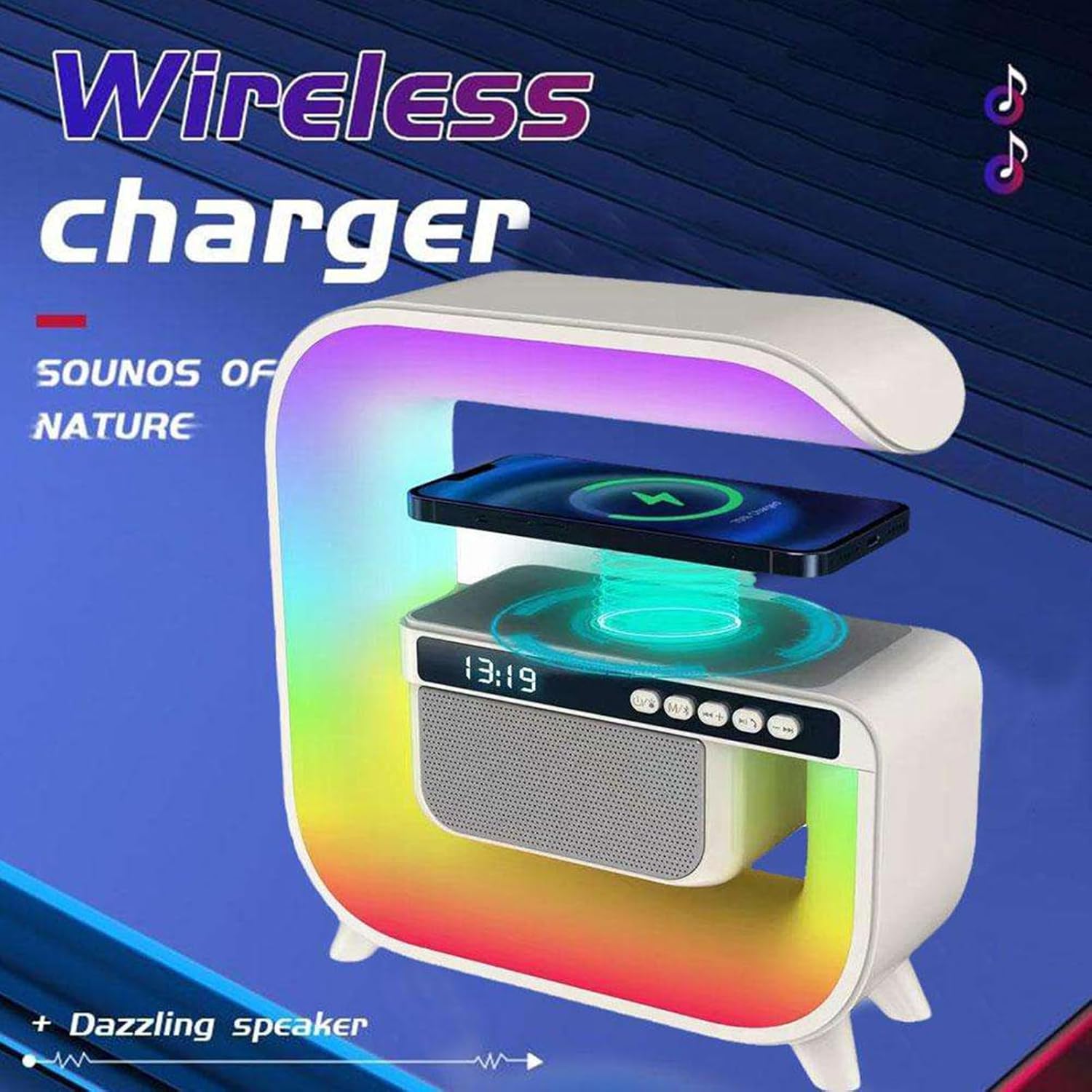 Lámpara De Mesa Con Cargador Inalámbrico Y Bocina Bluetooth (White)