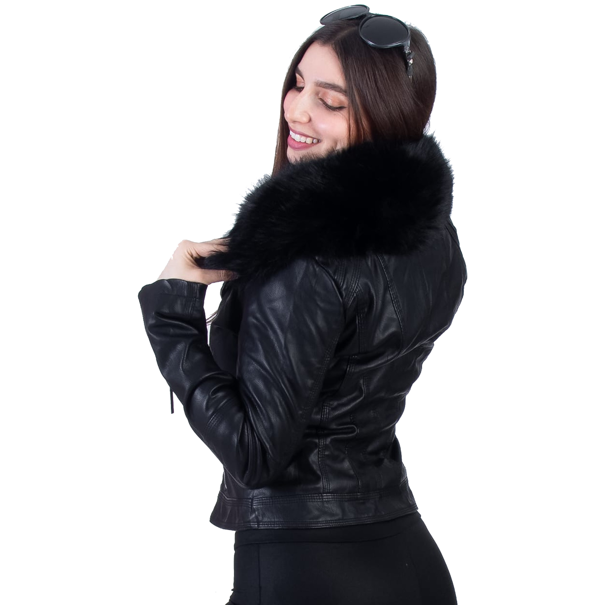 Chamarra Biker Mujer Piel Pu Forro Peluche Cuello Desmontable