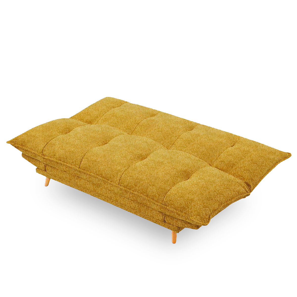 Sofá Cama Tapizado en Lino Color Mostaza. Estructura de Madera Sólida