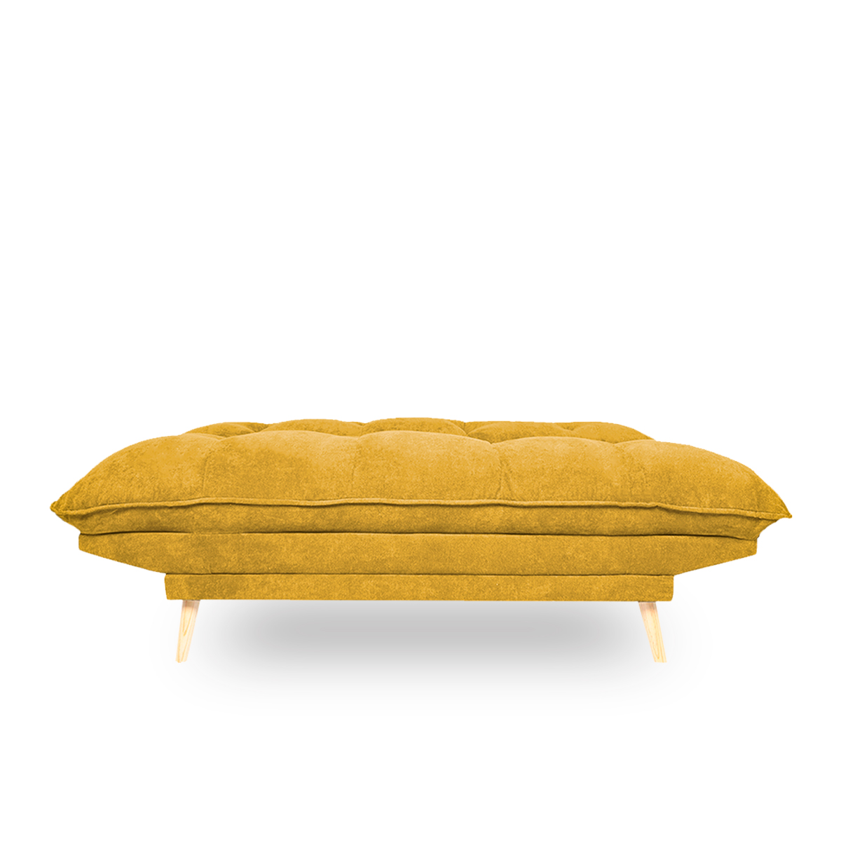 Sofá Cama Tapizado en Lino Color Mostaza. Estructura de Madera Sólida