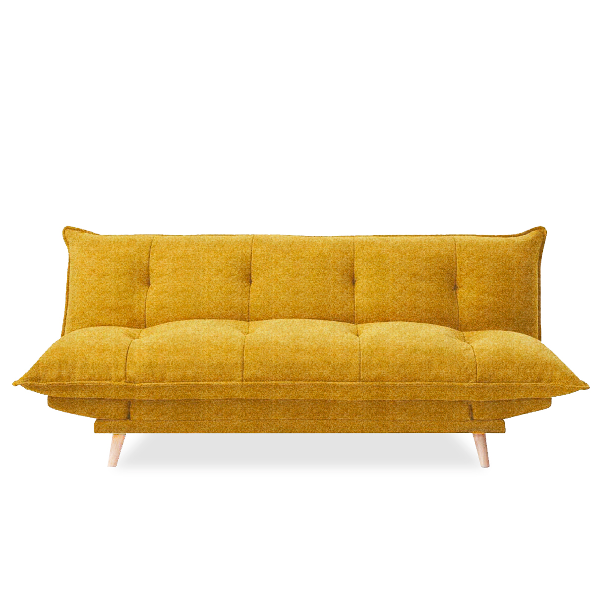 Sofá Cama Tapizado en Lino Color Mostaza. Estructura de Madera Sólida