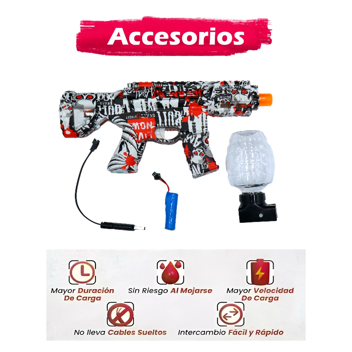 Pistola Automática Eléctrica Lanzadora de Bolitas Hidrogel (Roja)