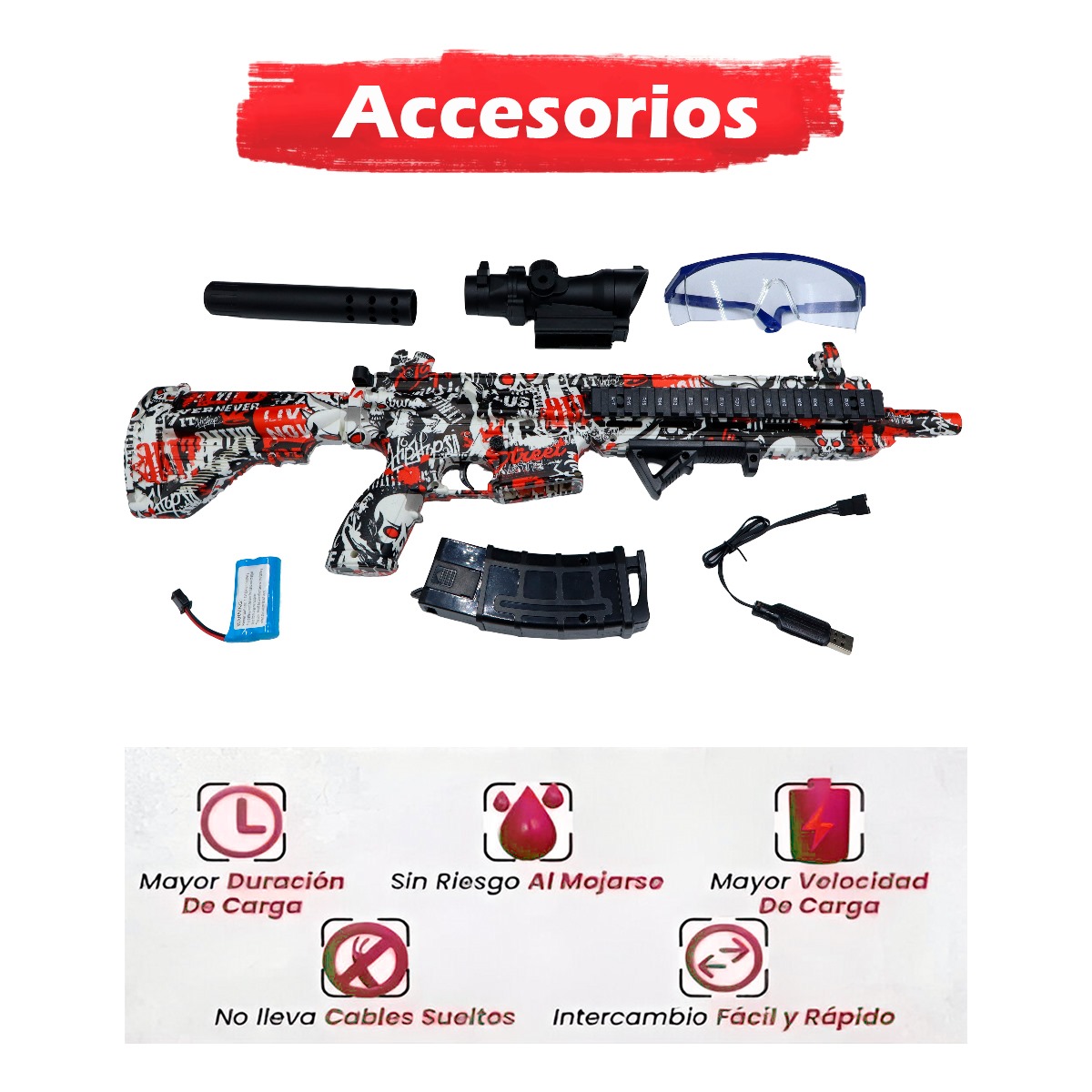 Ametralladora Automática Eléctrica Lanza Bolitas de Hidrogel (Rojo)