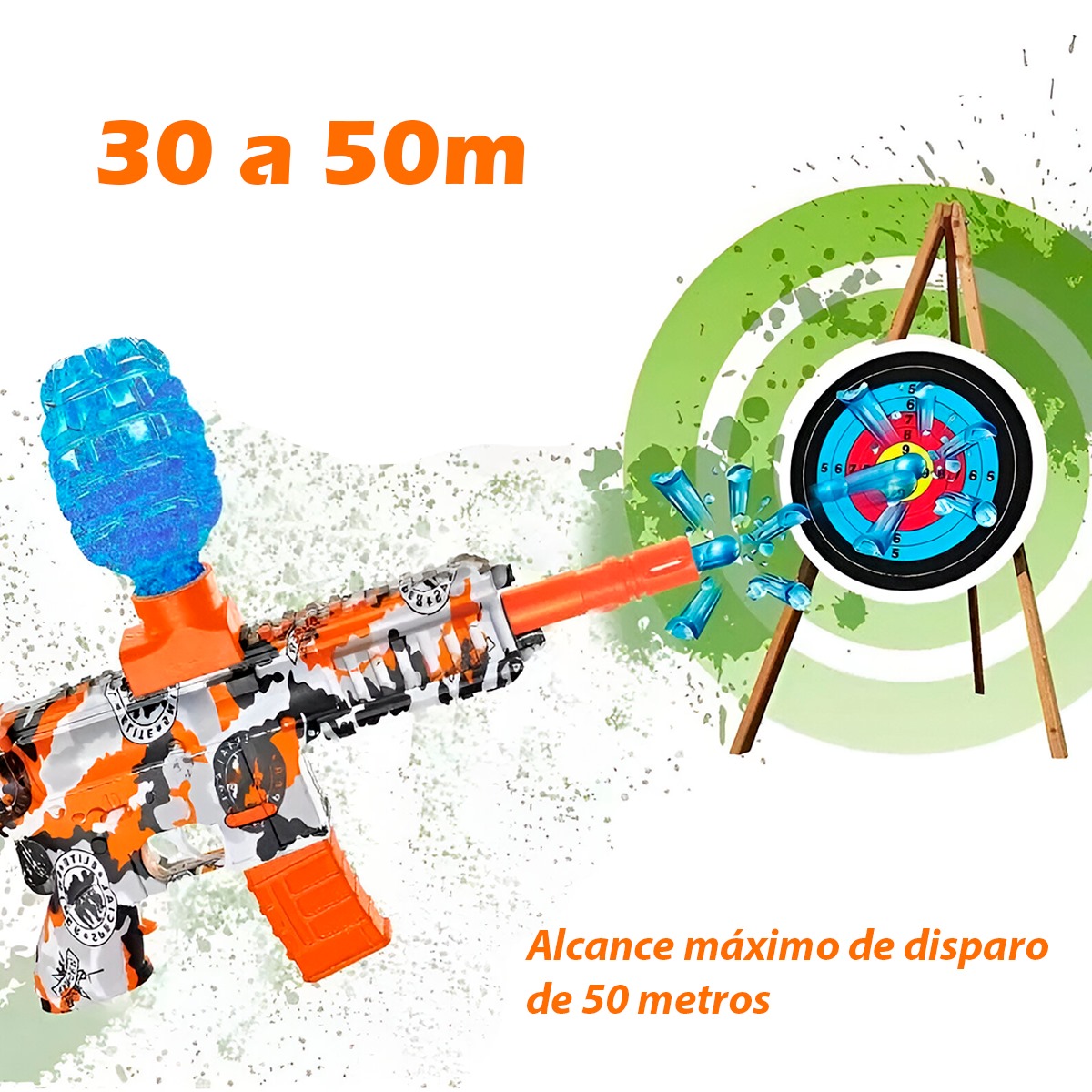Ametralladora Automática Eléctrica Lanzadora de Bolitas Hidrogel (Naranja)