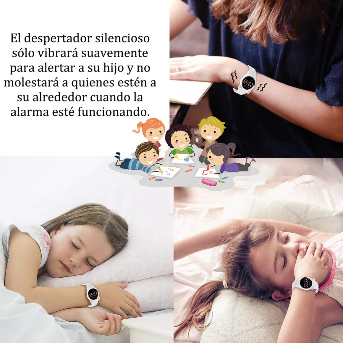 Reloj  Digital Recargable Deportivo Multifunción Impermeable Gatos Y Pulseras Para Niña Y Niño,correa Blanco T