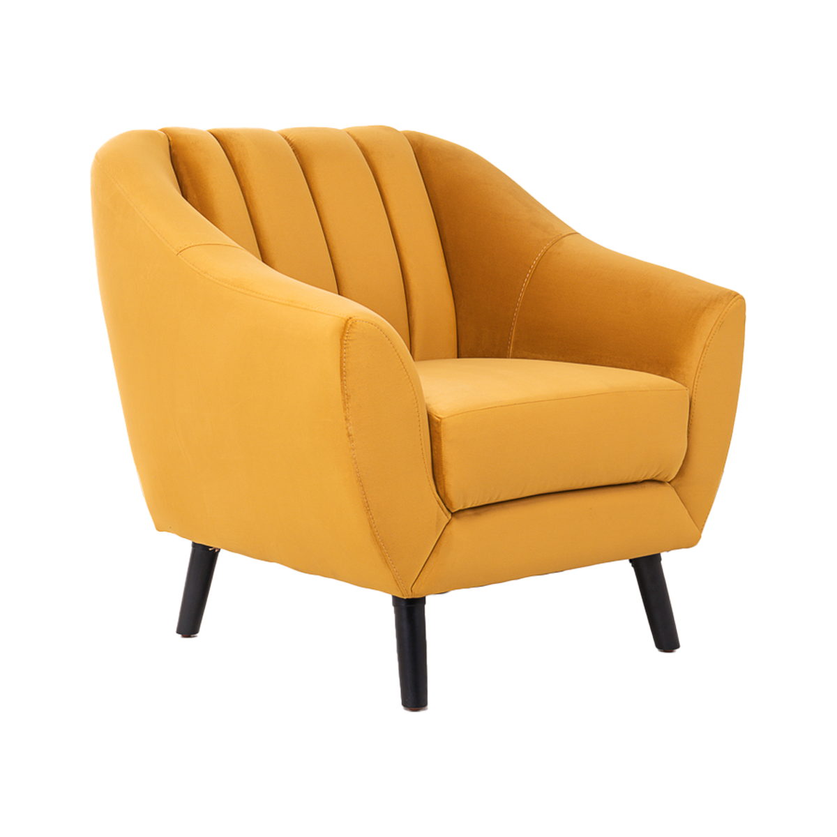 Sillón Individual Tapizado en Terciopelo Color Mostaza. Estructura de Madera Sólida