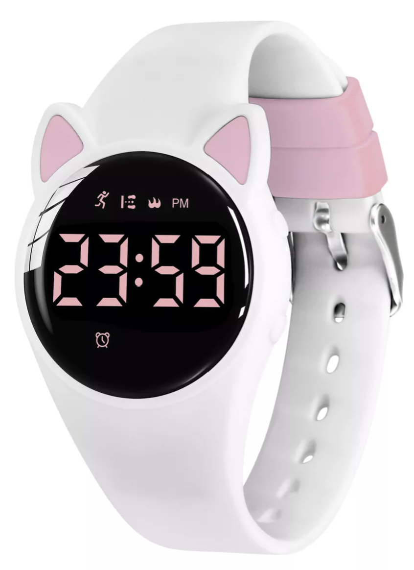 Reloj  Digital Recargable Deportivo Multifunción Impermeable Gatos Y Pulseras Para Niña Y Niño,correa Blanco T