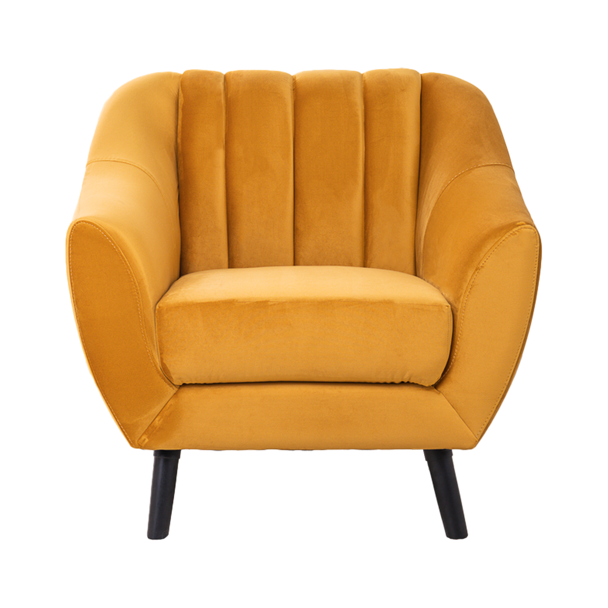 Sillón Individual Tapizado en Terciopelo Color Mostaza. Estructura de Madera Sólida