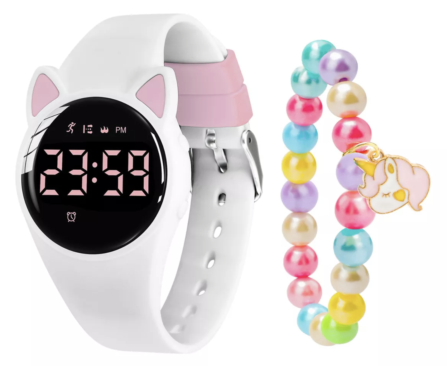 Reloj  Digital Recargable Deportivo Multifunción Impermeable Gatos Y Pulseras Para Niña Y Niño,correa Blanco T