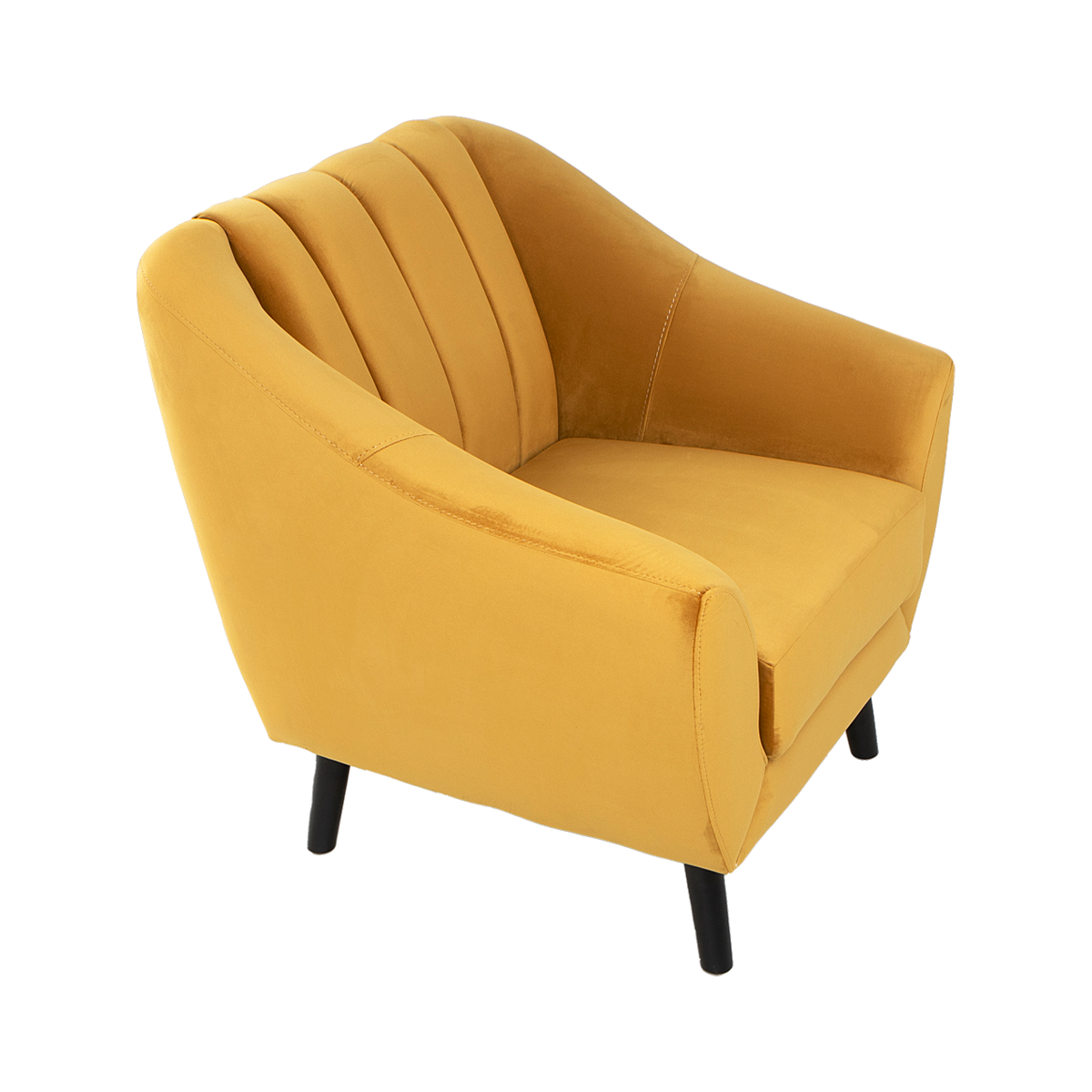 Sillón Individual Tapizado en Terciopelo Color Mostaza. Estructura de Madera Sólida