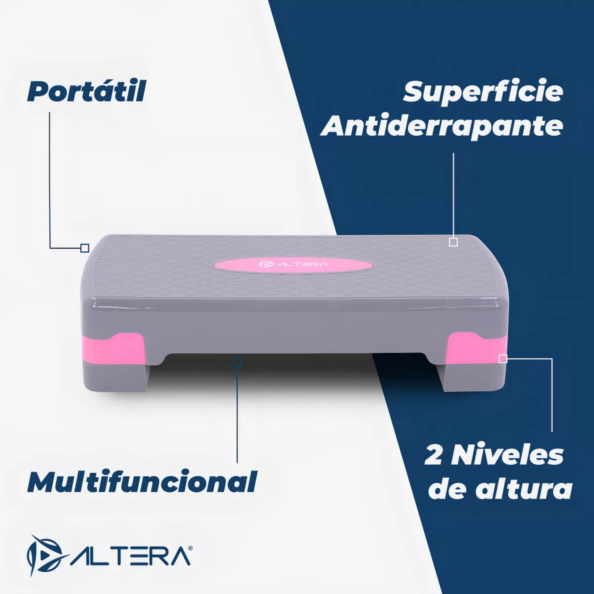 Banco Escalon De Ejercicio Step Rutinas Aerobics Ajustable Color Gris/Rosa