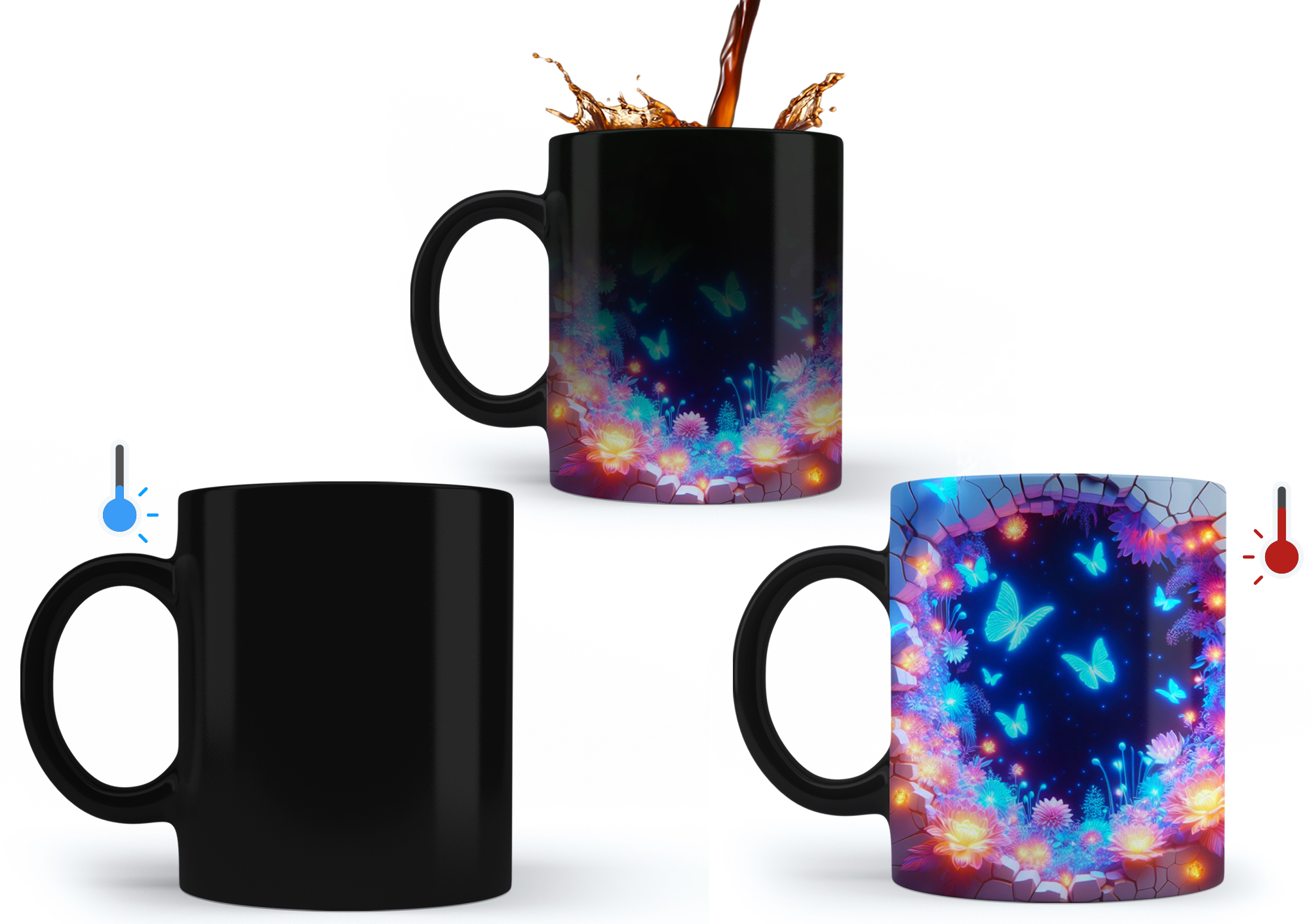 Taza Mágica céramica Para Café diseño Mariposa 3d 