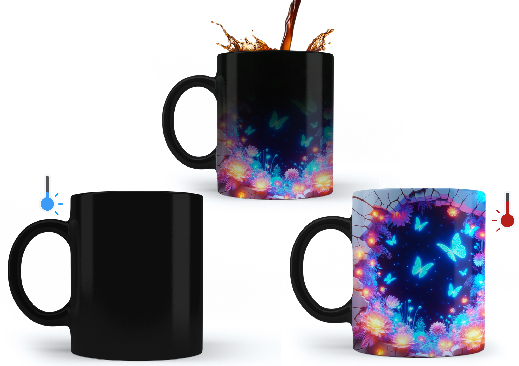 Taza Mágica céramica Para Café diseño Mariposa 3d 