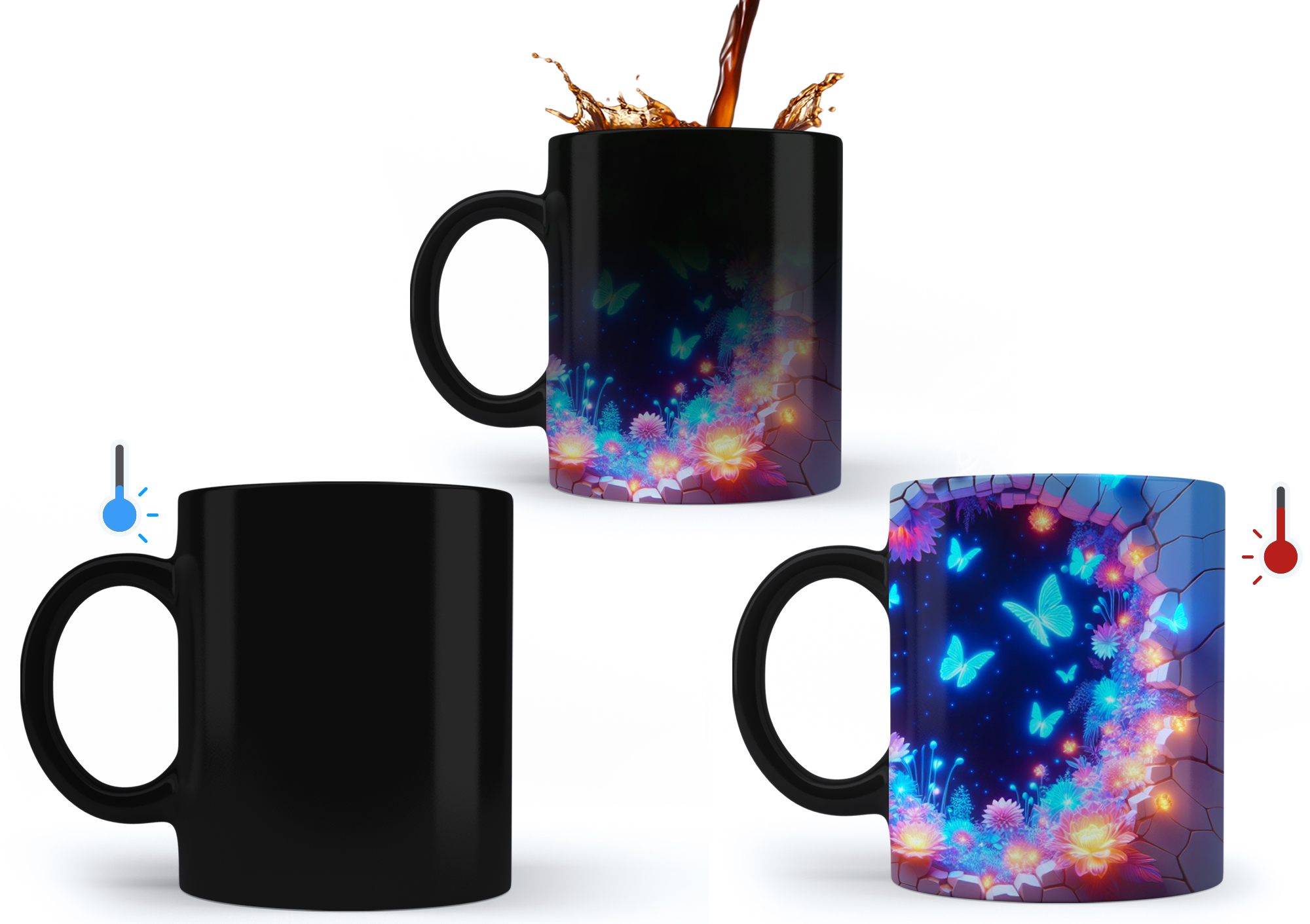 Taza Mágica céramica Para Café diseño Mariposa 3d 