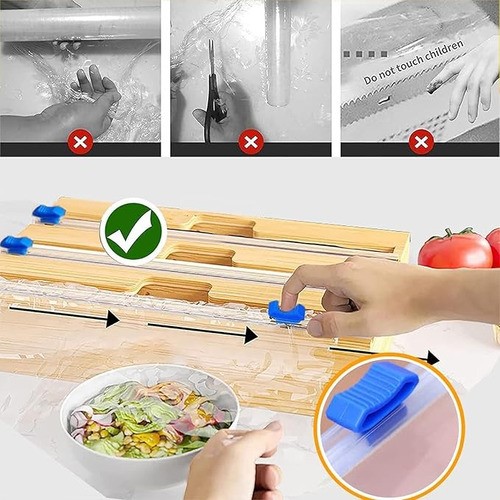 Caja De Almacenamiento De Film Plástico De Madera Con Cutter MADERA CAFE CLARO