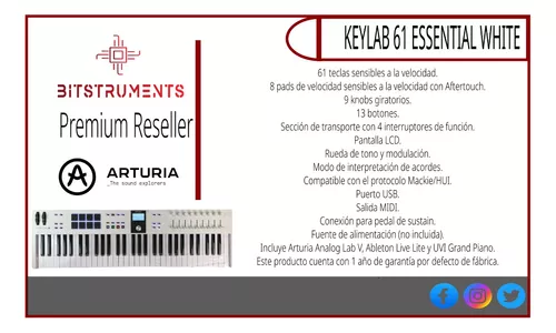 Teclado Controlador Arturia Midi Keylab Essential 61 Mk3 Blanco