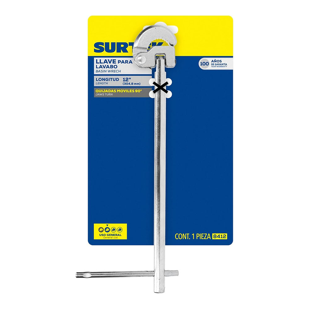 Surtek 8412 Llave para lavabo cromada de 12"