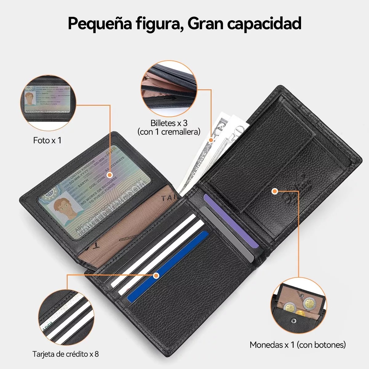 Cartera Caballero Piel Wallet Carteras Para Hombre Billetera