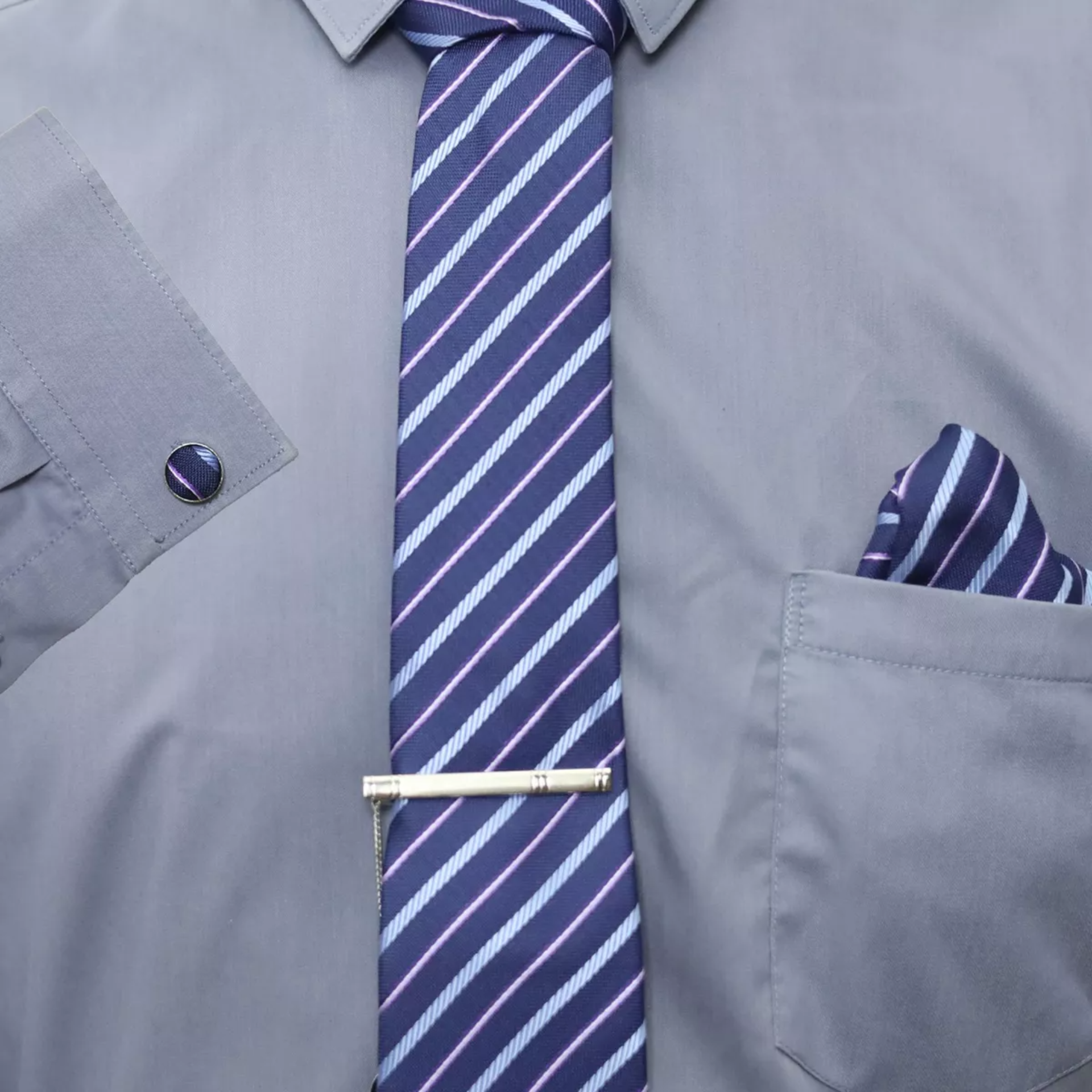 Classic Set Corbata Pañuelo Mancuernilla Hombre 5 Piezas