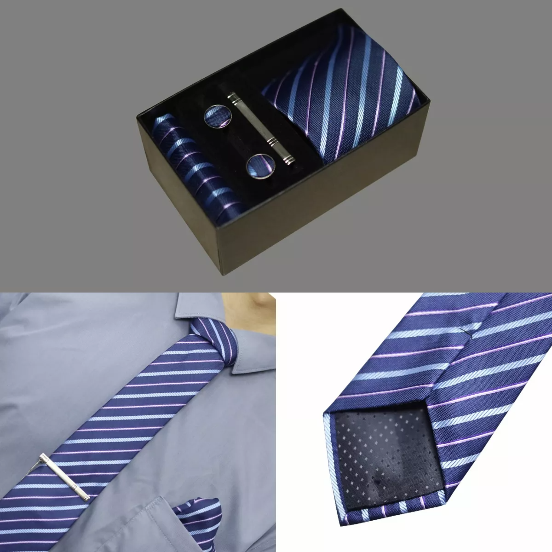Classic Set Corbata Pañuelo Mancuernilla Hombre 5 Piezas