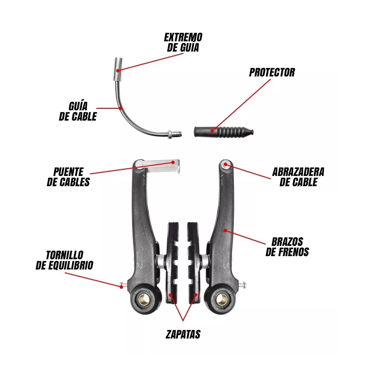 Juego Completo De Frenos V-brake Bicicleta Acero Plastificad