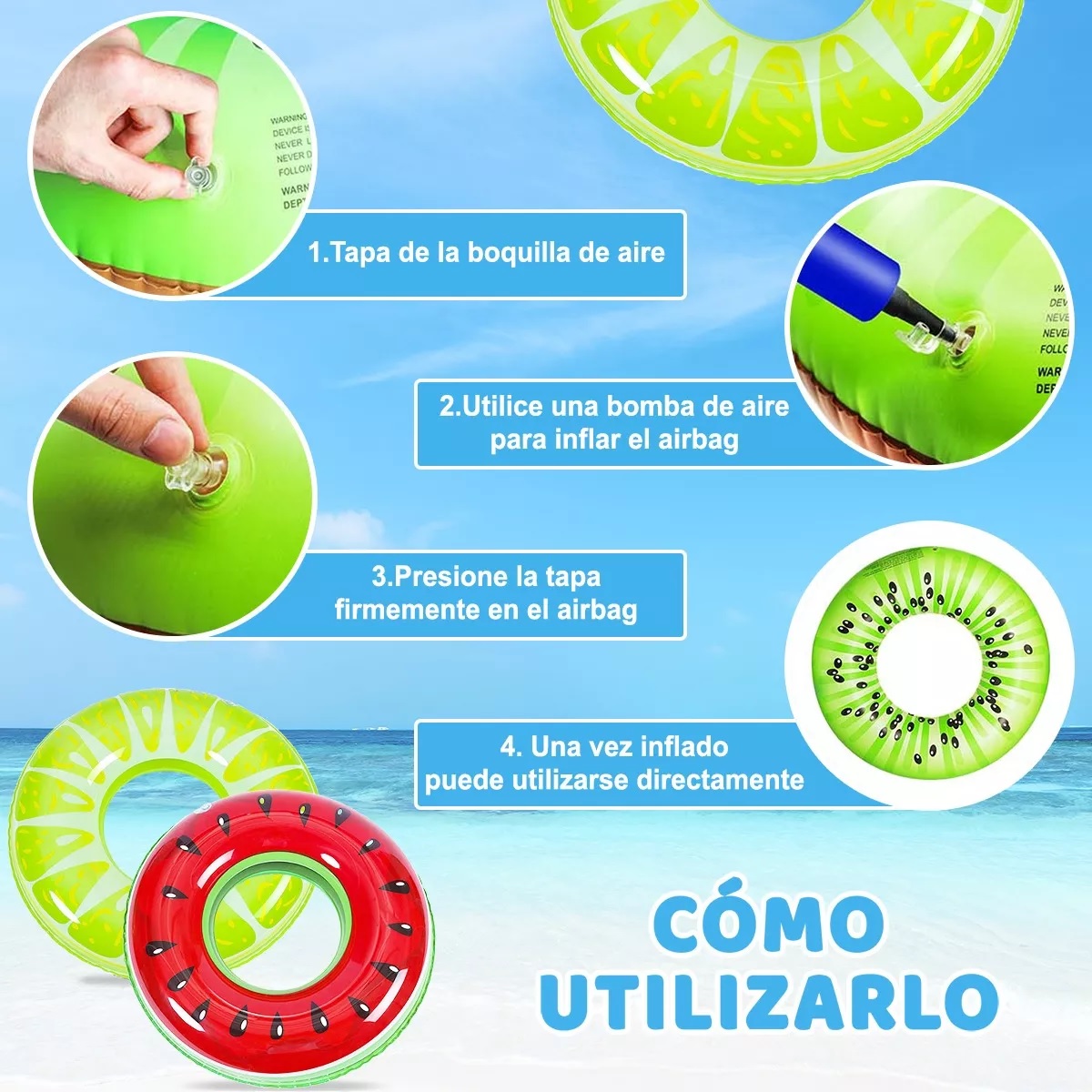 Set 4pzs Salvavidas Inflables 70cm Para Alberca Para Playa Niños