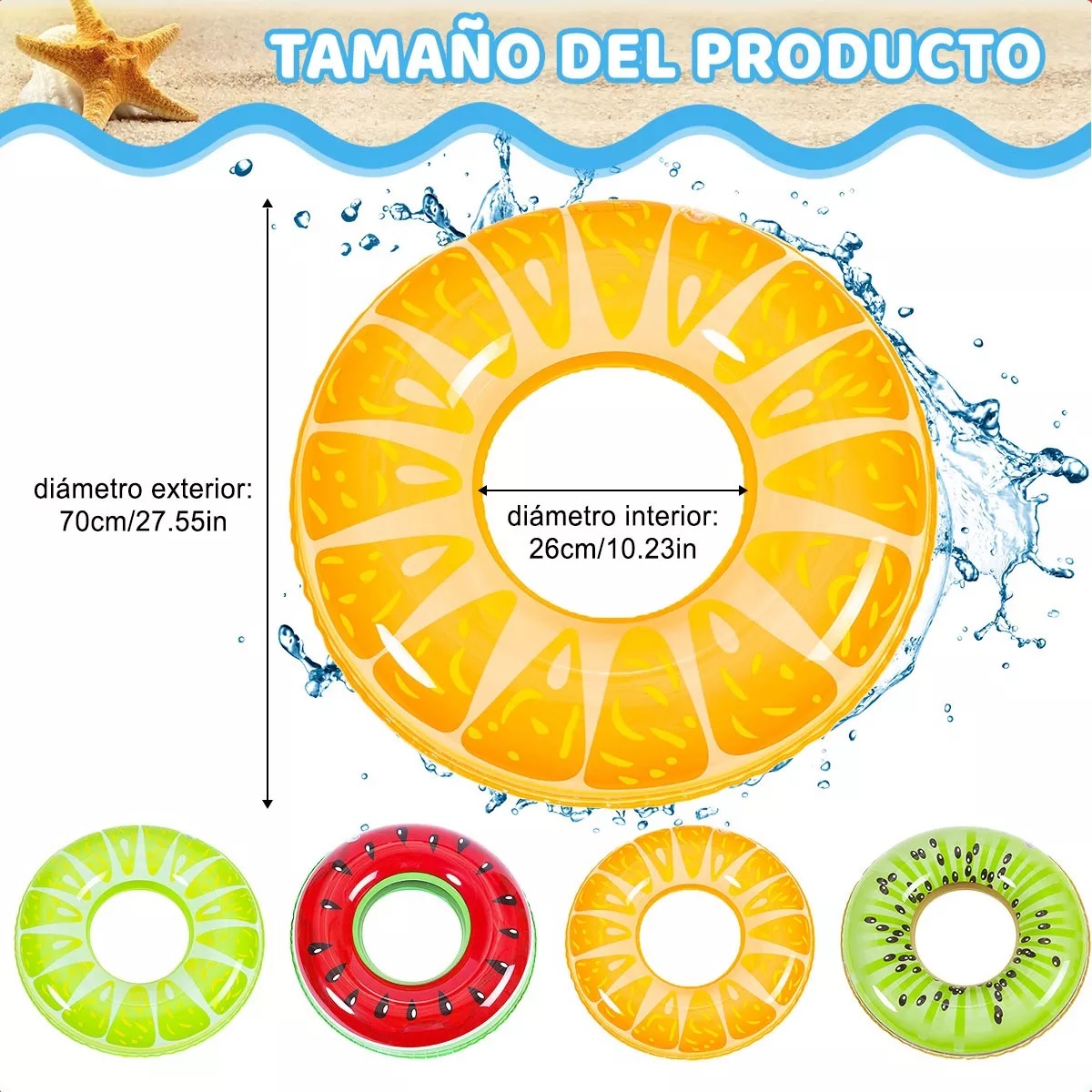 Set 4pzs Salvavidas Inflables 70cm Para Alberca Para Playa Niños