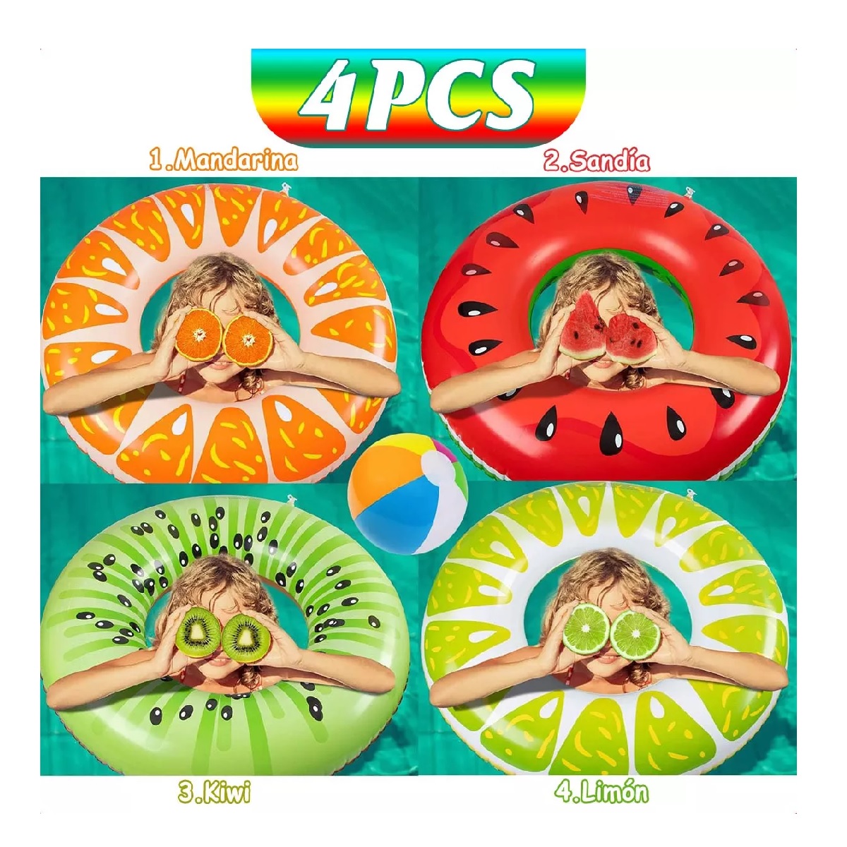 Set 4pzs Salvavidas Inflables 70cm Para Alberca Para Playa Niños
