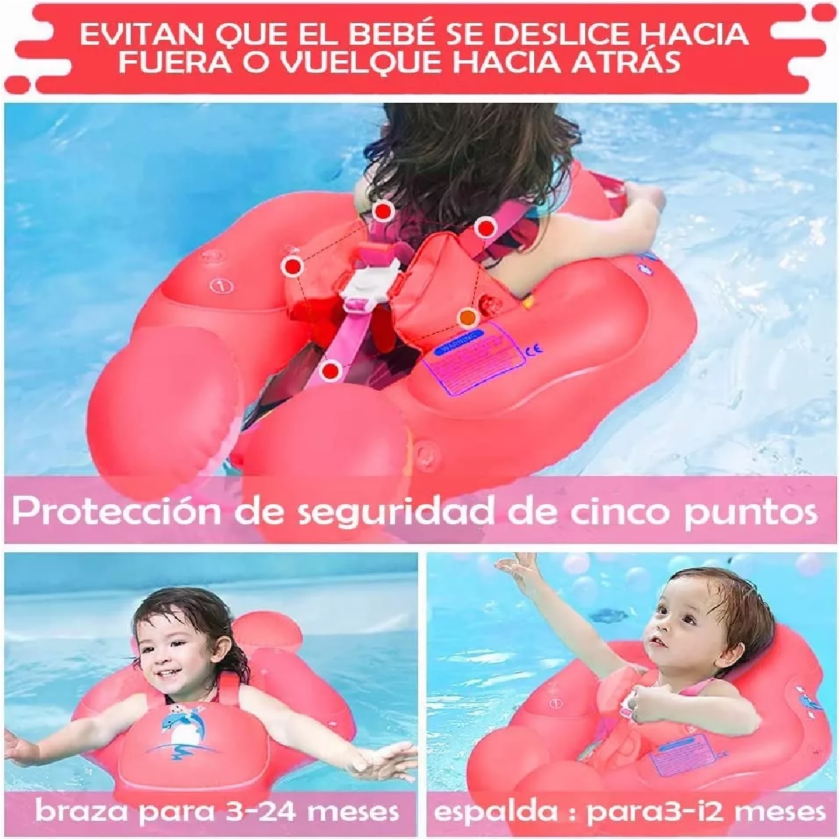Salvavidas Inflables Flotador Bebe Alberca Playa Con Sombra Rosa