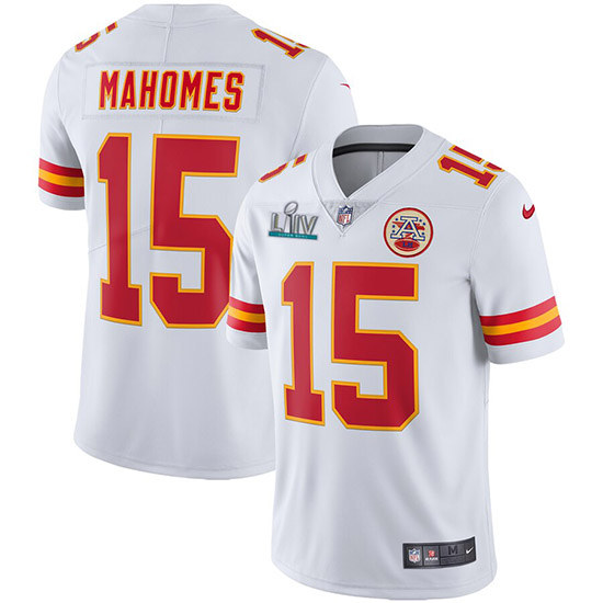 Fantastico! Jersey Jefes Kansas City Chiefs BORDADO Mahomes 15 Blanco Visita Parche Super Bowl Talla M