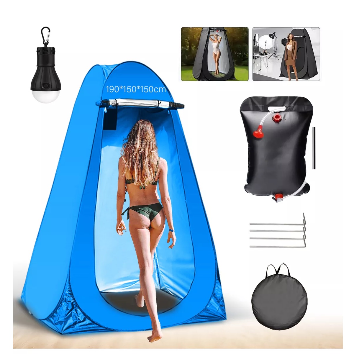 Tiendas De Campaña Vestidor Portatil+luz Y Bolsa De Ducha Agua