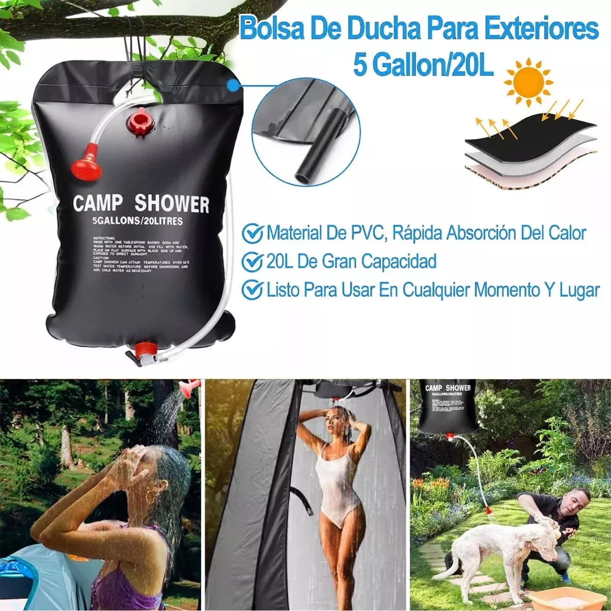 Tiendas De Campaña Vestidor Portatil+luz Y Bolsa De Ducha Agua