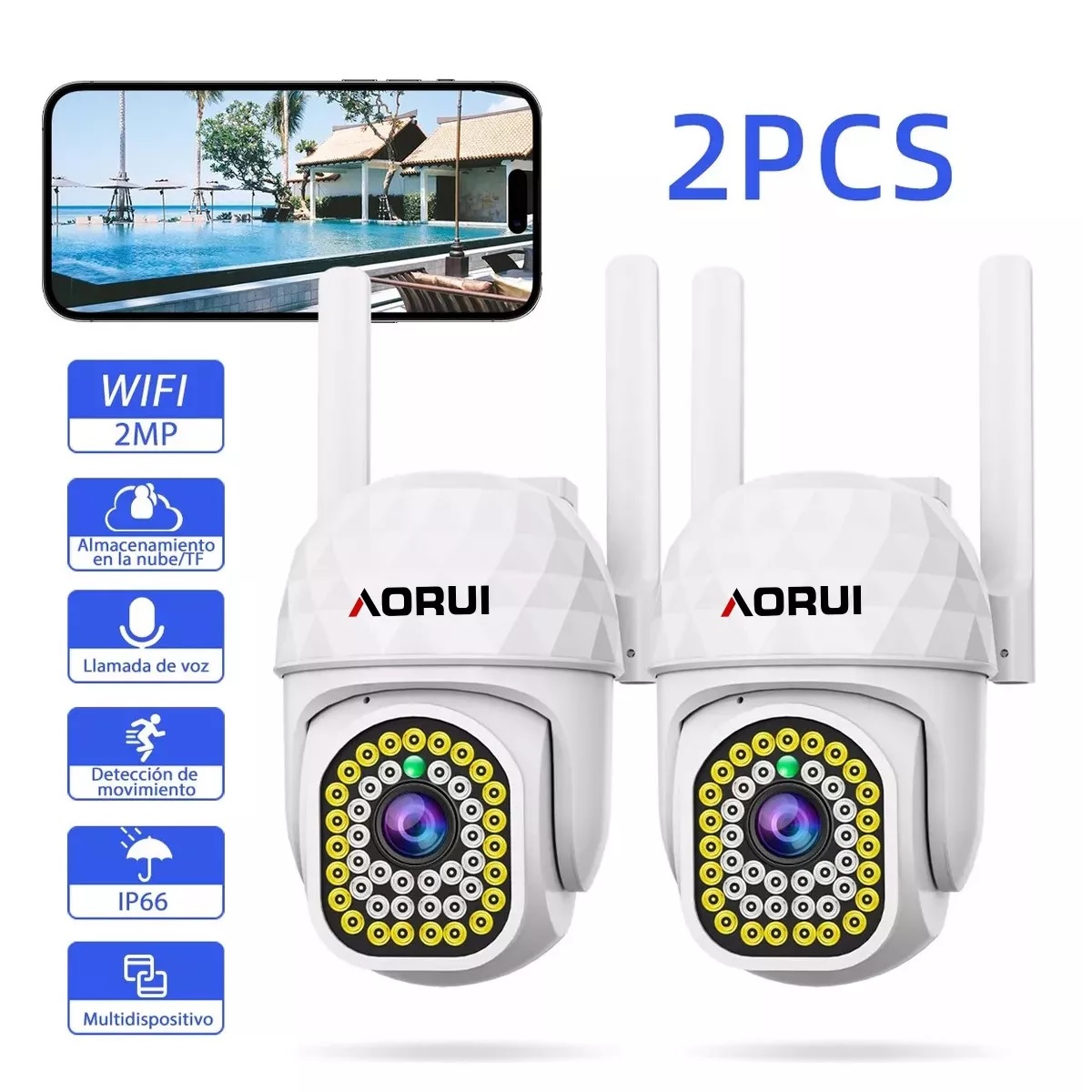 2pcs Cámara De Seguridad Hd Wifi De Visión Nocturna Alarma