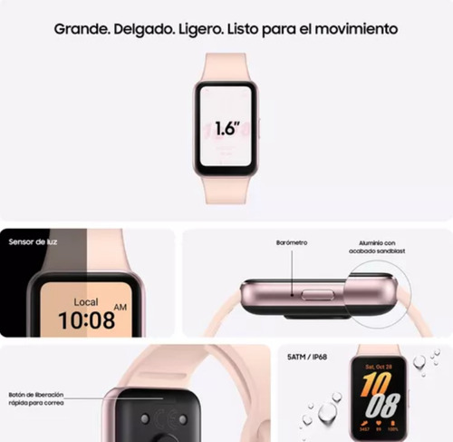 Smartwatch Samsung Galaxy Fit 3 16 Mg Rom 256 Mg Caja Oro rosa Correa Oro rosa Bisel Oro rosa Diseño de la correa Oro Rosa